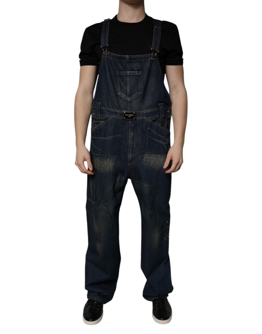 Dolce & Gabbana Dark Blue Cotton Men Jumpsuit Denim Jeans