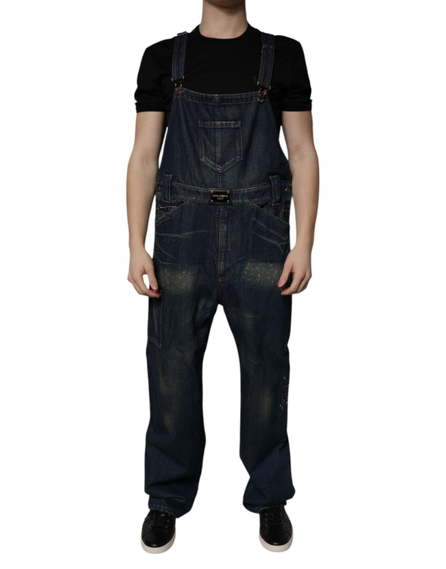 Dolce & Gabbana Dark Blue Cotton Men Jumpsuit Denim Jeans