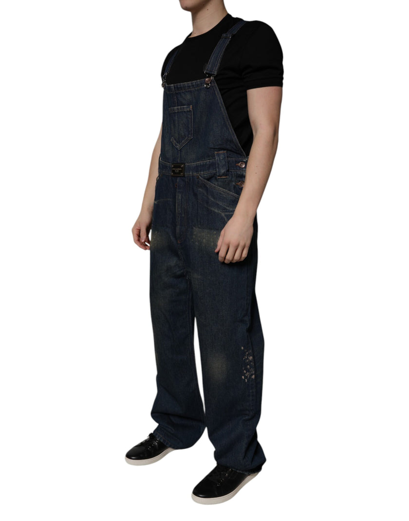 Dolce & Gabbana Dark Blue Cotton Men Jumpsuit Denim Jeans