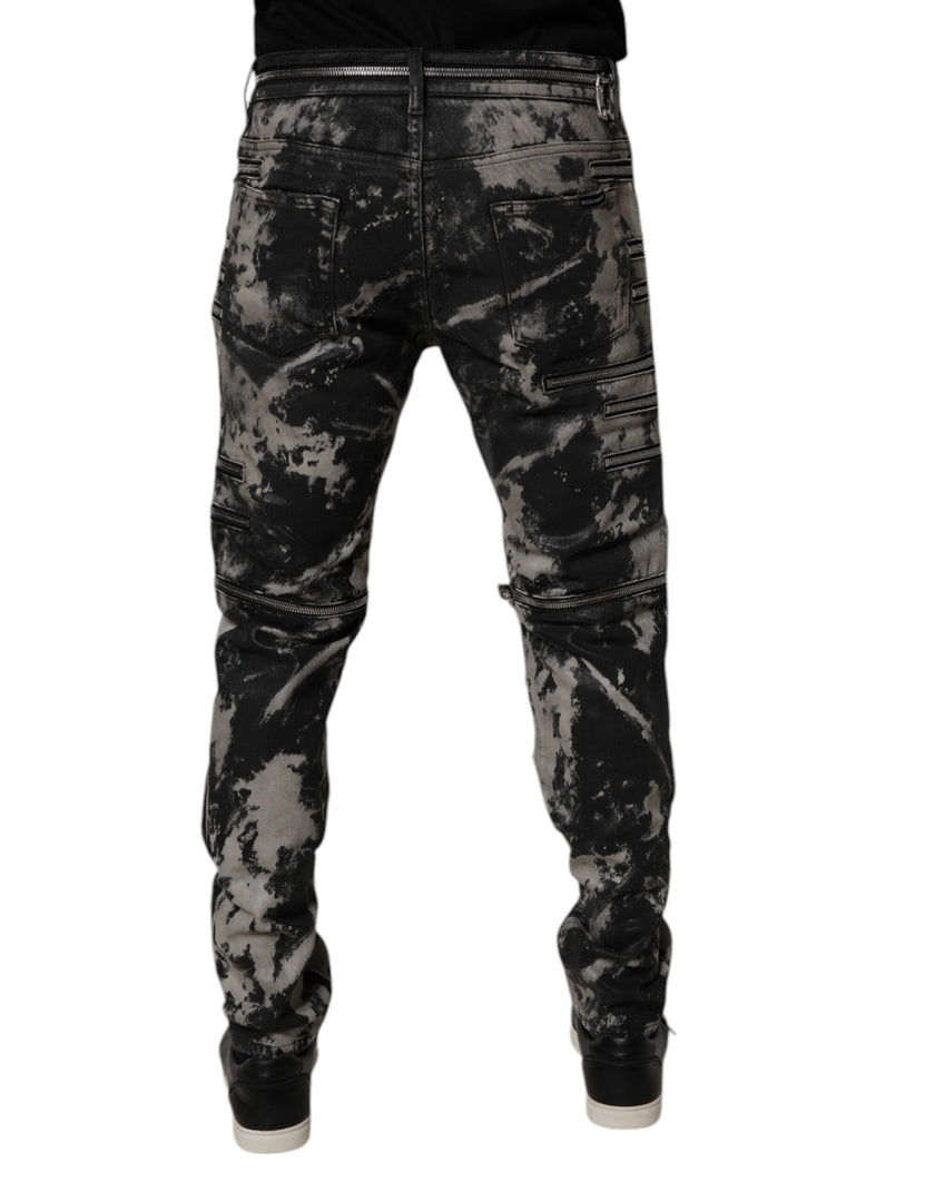 Dolce & Gabbana Black Tie Dye Cotton Skinny Zip Denim Jeans