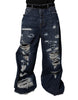 Dolce & Gabbana Dark Blue Tattered Wide Leg Men Denim Jeans