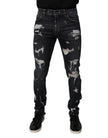 Dolce & Gabbana Black Tattered Cotton Skinny Men Denim Jeans