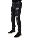 Dolce & Gabbana Black Tattered Cotton Skinny Men Denim Jeans