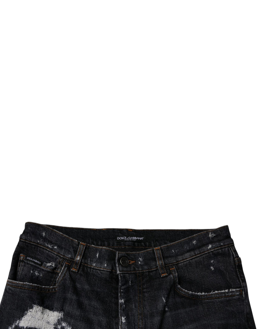 Dolce & Gabbana Black Tattered Cotton Skinny Men Denim Jeans