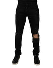 Dolce & Gabbana Black Ripped Cotton Skinny Men Denim Jeans