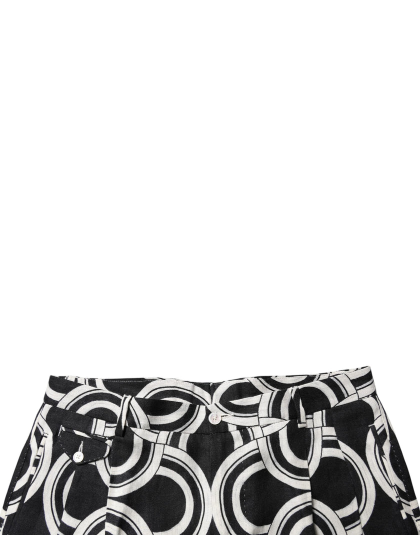 Dolce & Gabbana Black White Linen Bermuda Shorts