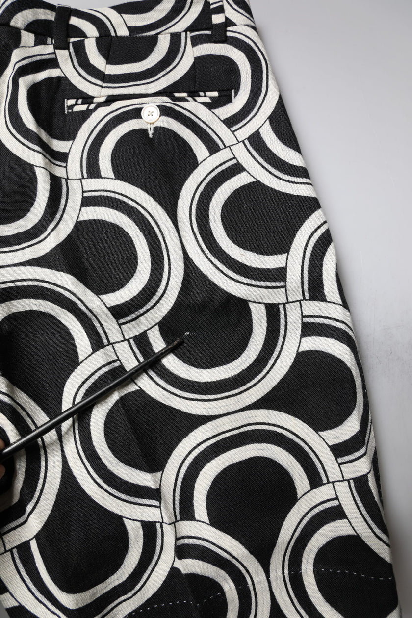 Dolce & Gabbana Black White Linen Bermuda Shorts