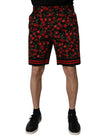 Dolce & Gabbana Black Red Cherry Print Bermuda Cotton Shorts