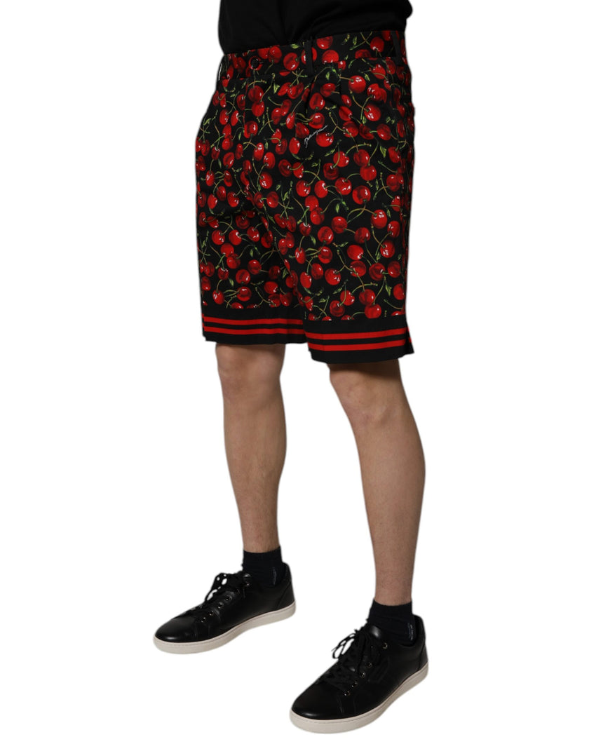 Dolce & Gabbana Black Red Cherry Print Bermuda Cotton Shorts