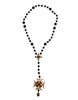 Dolce & Gabbana Gold Brass Black Beaded Chain Rosary Pendant Necklace