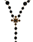 Dolce & Gabbana Gold Brass Black Beaded Chain Rosary Pendant Necklace