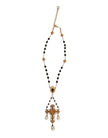 Dolce & Gabbana Gold Brass Black Beaded Chain Rosary Pendant Necklace