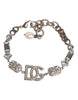 Dolce & Gabbana Silver Brass Crystal DG Logo Charm Embellished Bracelet
