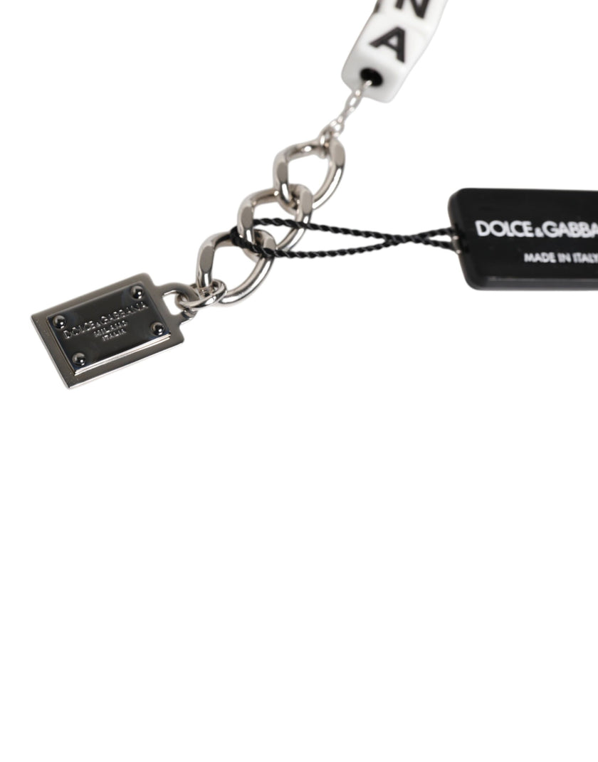 Dolce & Gabbana Silver Brass Chain Dice Logo Embellished Charm Bracelet
