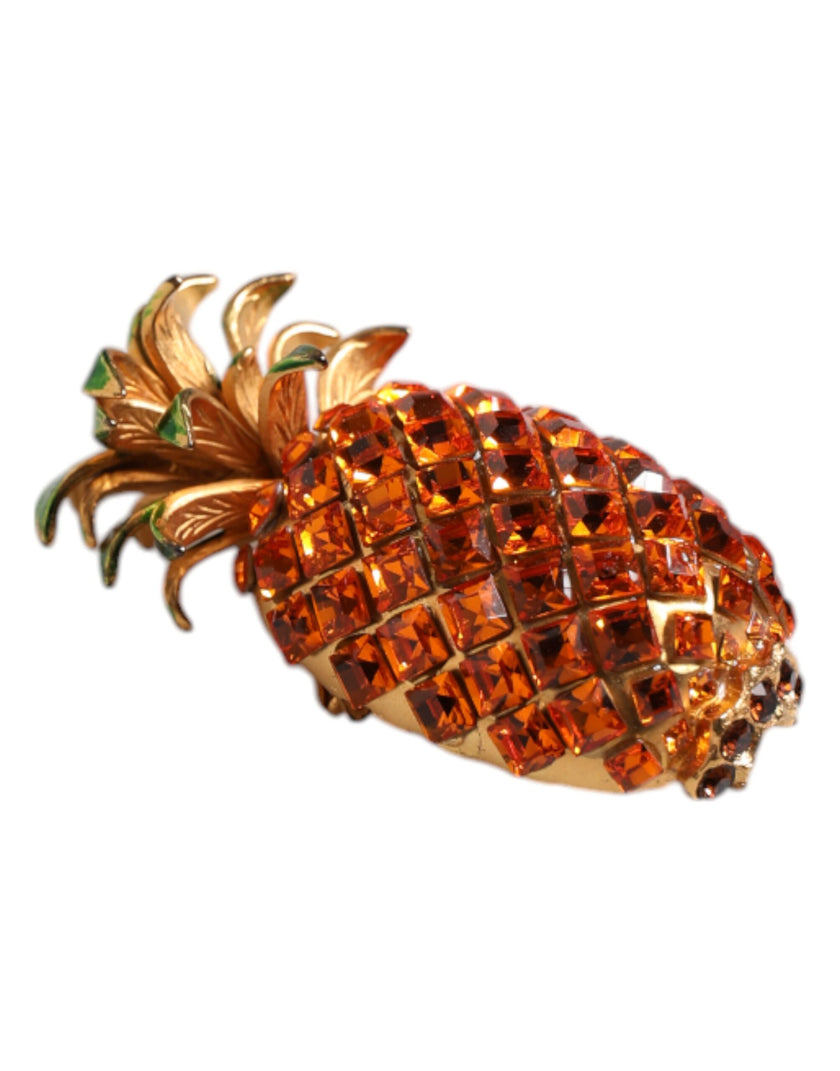 Dolce & Gabbana Gold Brass Pineapple Crystal Jewelry Brooch Pin