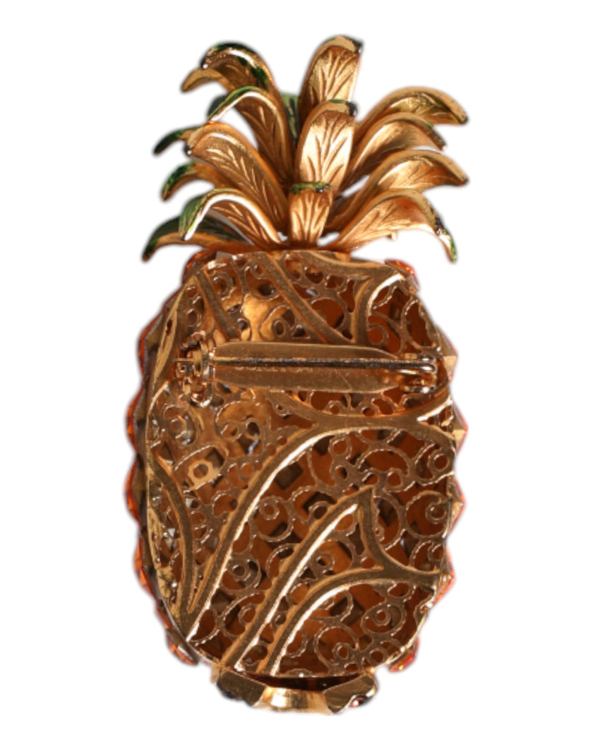 Dolce & Gabbana Gold Brass Pineapple Crystal Jewelry Brooch Pin