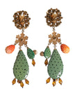 Dolce & Gabbana Green Cactus Crystal Clip On Dangling Jewelry Earrings