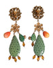 Dolce & Gabbana Green Cactus Crystal Clip On Dangling Jewelry Earrings