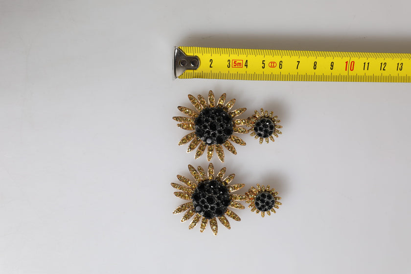 Dolce & Gabbana Gold Tone Brass Sunflower Crystal Clip Dangling Earrings