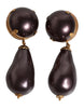 Dolce & Gabbana Gold Brass Black Pearl Clip On Dangling Jewelry Earrings