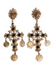 Dolce & Gabbana Gold Black Crystal Cross Sacred Heart Dangling Earrings