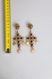 Dolce & Gabbana Gold Black Crystal Cross Sacred Heart Dangling Earrings
