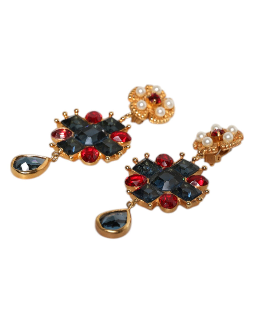 Dolce & Gabbana Gold Tone Crystal Rhinestone Embellish Dangling Earrings