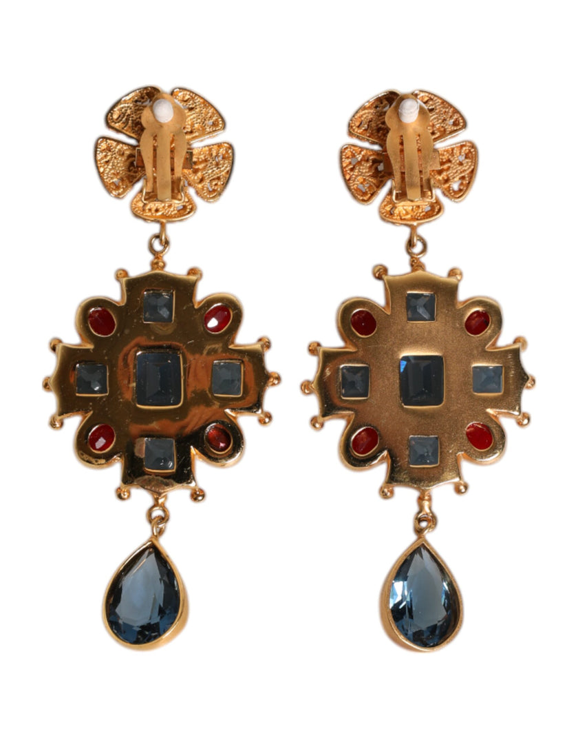 Dolce & Gabbana Gold Tone Crystal Rhinestone Embellish Dangling Earrings