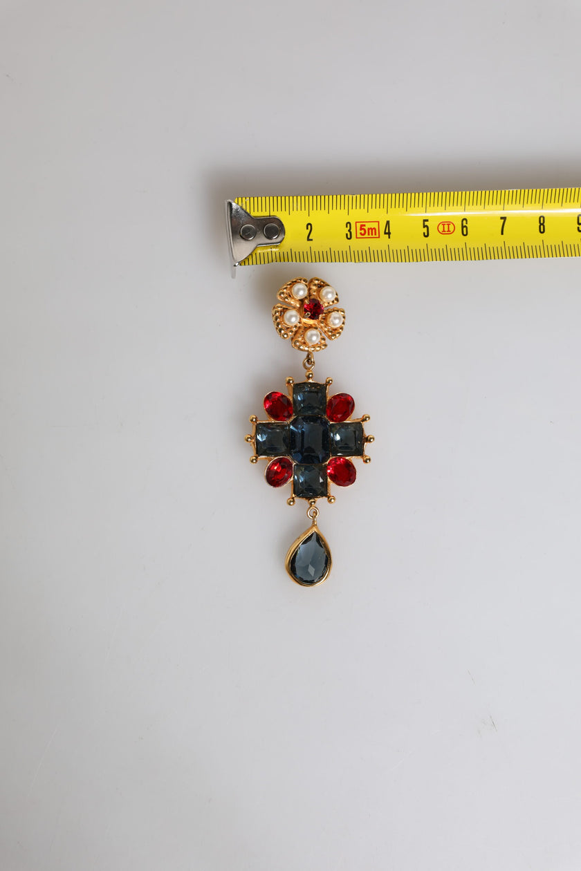 Dolce & Gabbana Gold Tone Crystal Rhinestone Embellish Dangling Earrings