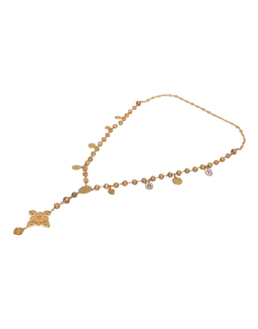 Dolce & Gabbana Gold Tone Chain Brass Beaded Statement Sicily Necklace