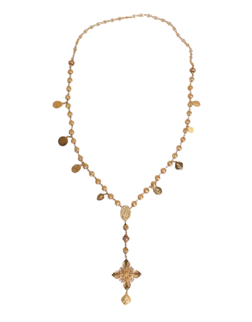 Dolce & Gabbana Gold Tone Chain Brass Beaded Statement Sicily Necklace