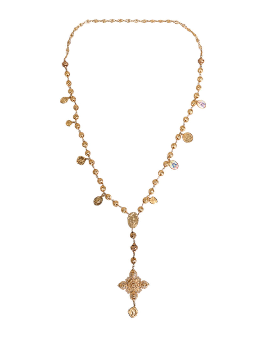 Dolce & Gabbana Gold Tone Chain Brass Beaded Statement Sicily Necklace