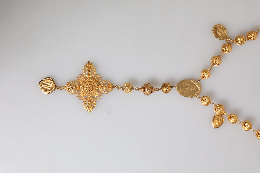 Dolce & Gabbana Gold Tone Chain Brass Beaded Statement Sicily Necklace