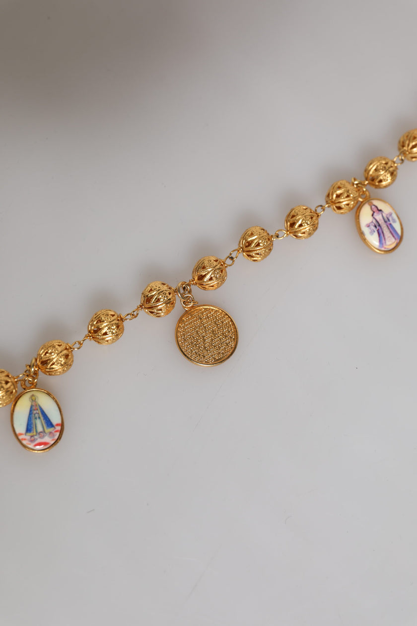 Dolce & Gabbana Gold Tone Chain Brass Beaded Statement Sicily Necklace