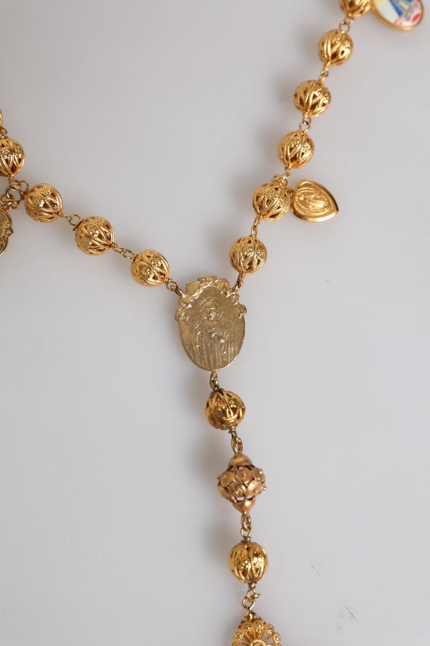 Dolce & Gabbana Gold Tone Chain Brass Beaded Statement Sicily Necklace