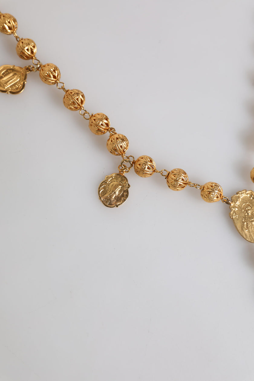 Dolce & Gabbana Gold Tone Chain Brass Beaded Statement Sicily Necklace