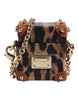 Dolce & Gabbana Brown Leopard Metal Logo Plaque Gold Chain Airpods Case