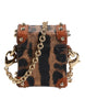 Dolce & Gabbana Brown Leopard Metal Logo Plaque Gold Chain Airpods Case
