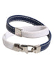 Dolce & Gabbana Blue White Leather Trimmed DG Engraved Silver Tone Clasp Bracelet