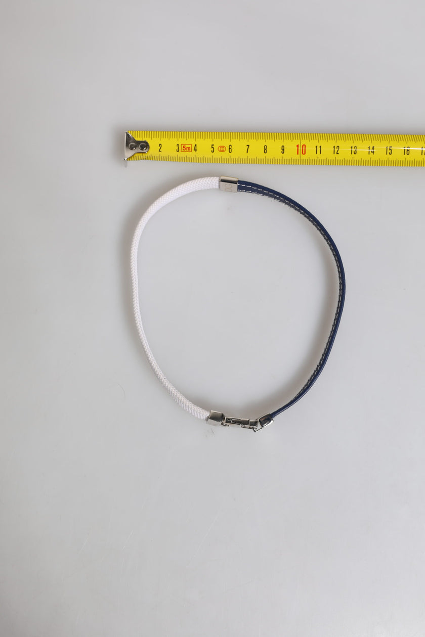 Dolce & Gabbana Blue White Leather Trimmed DG Engraved Silver Tone Clasp Bracelet