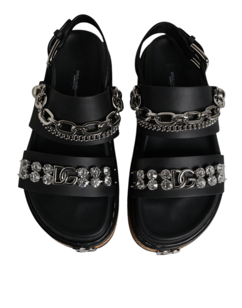 Dolce & Gabbana Black Crystal Embellish Strap Sandals Shoes