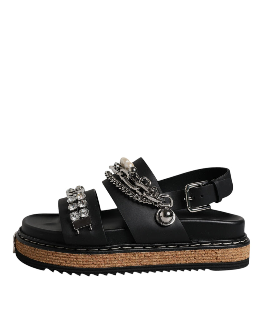 Dolce & Gabbana Black Crystal Embellish Strap Sandals Shoes