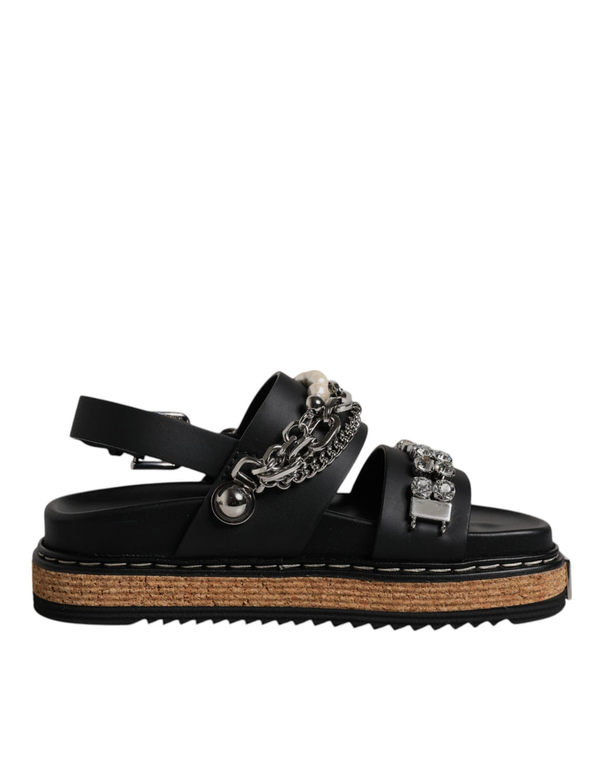 Dolce & Gabbana Black Crystal Embellish Strap Sandals Shoes