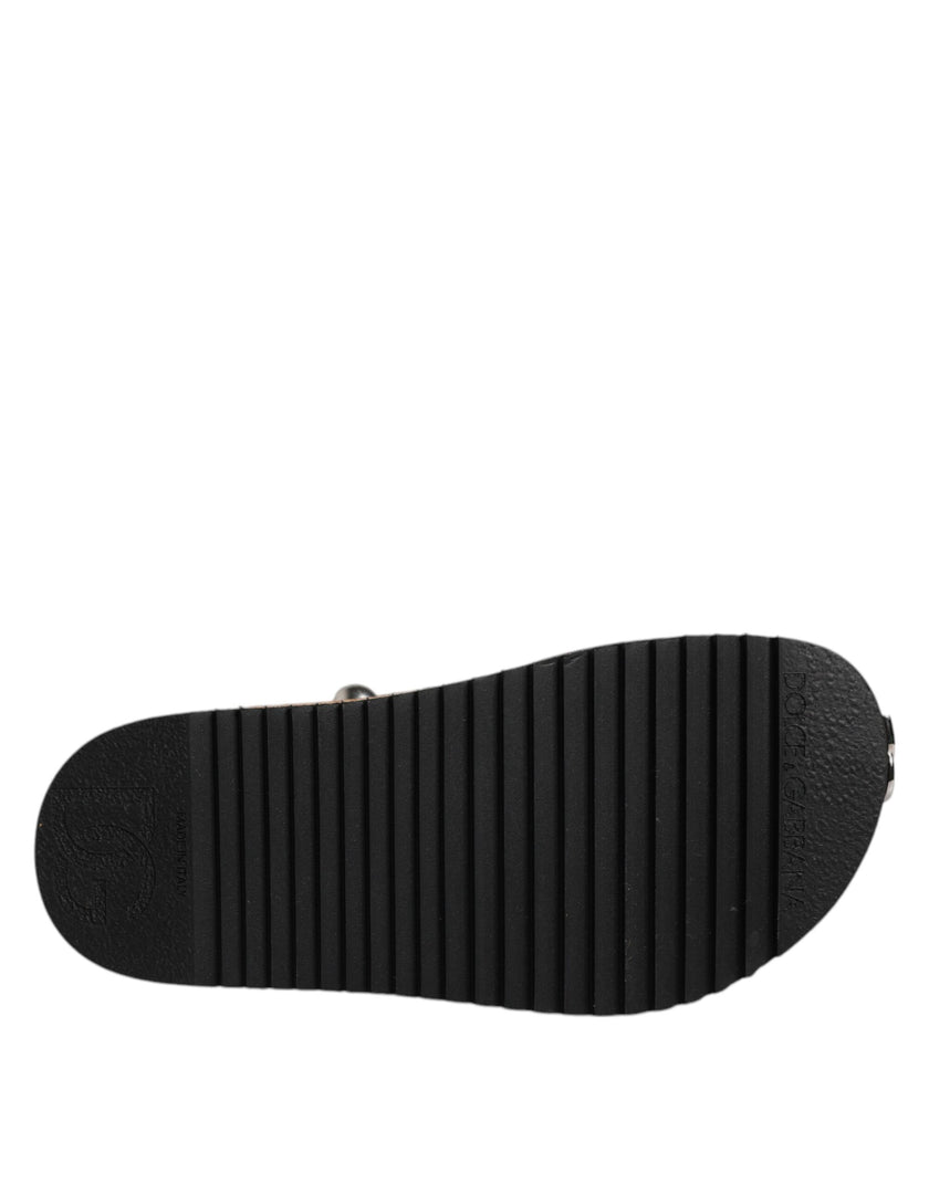 Dolce & Gabbana Black Crystal Embellish Strap Sandals Shoes