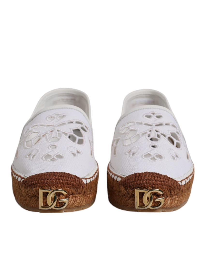 Dolce & Gabbana White Logo Eyelet Slip On Espadrilles Shoes