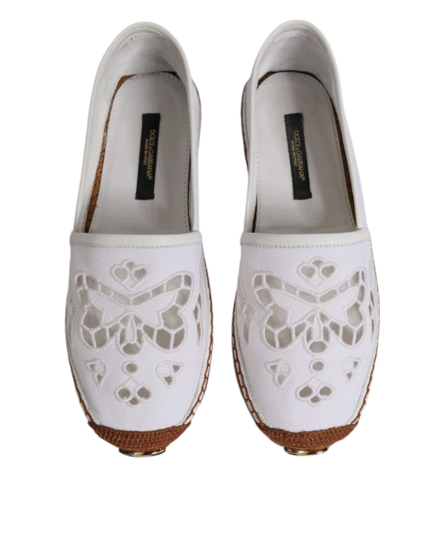 Dolce & Gabbana White Logo Eyelet Slip On Espadrilles Shoes