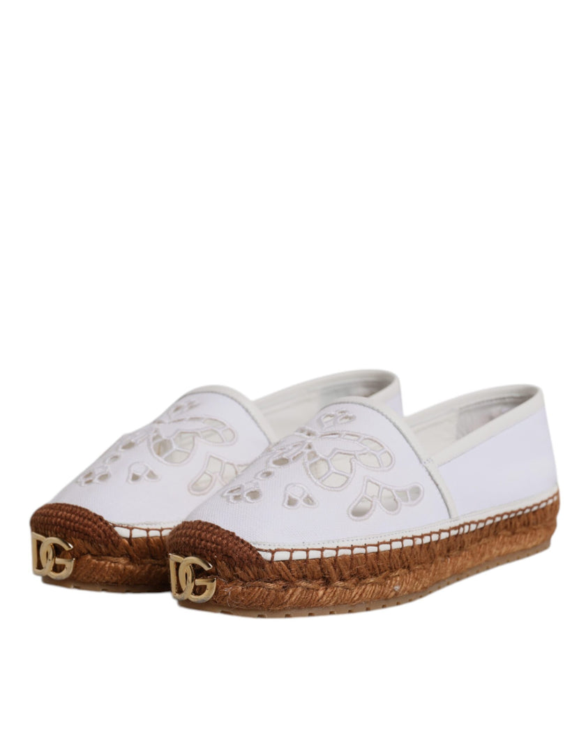 Dolce & Gabbana White Logo Eyelet Slip On Espadrilles Shoes