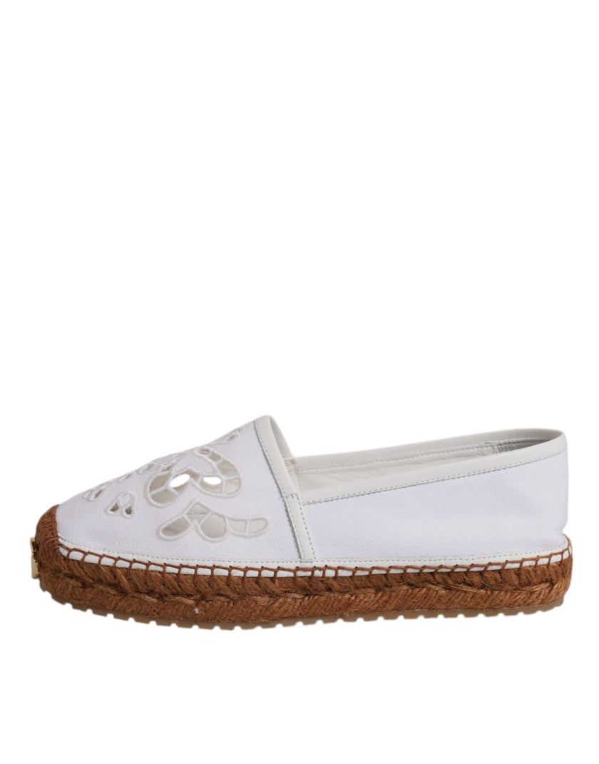 Dolce & Gabbana White Logo Eyelet Slip On Espadrilles Shoes