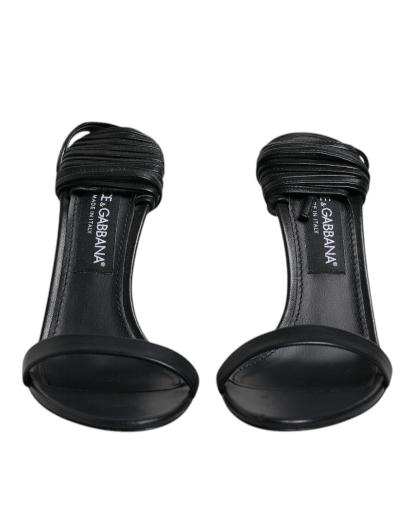 Dolce & Gabbana Black Leather Stiletto Heels Sandals Shoes