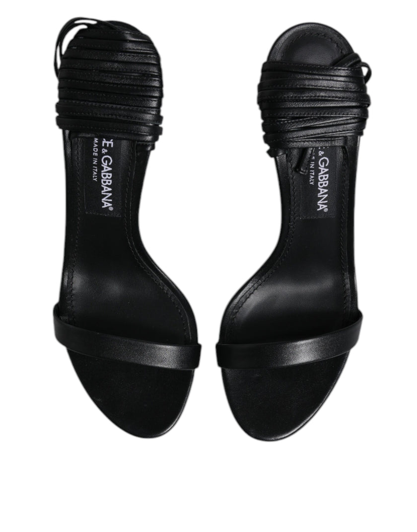 Dolce & Gabbana Black Leather Stiletto Heels Sandals Shoes